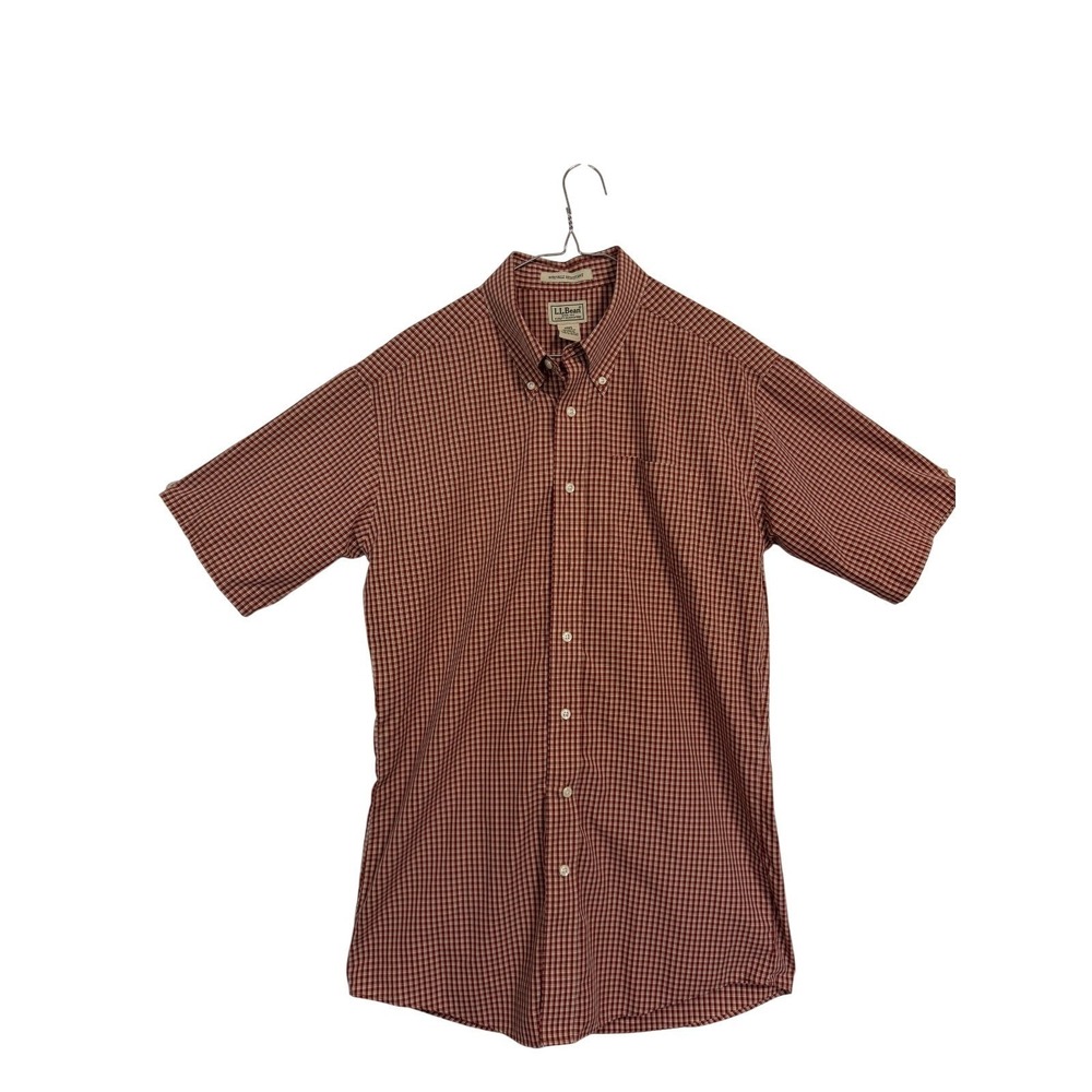 LL Bean Button Down Shirt Mens L-Tall Orange Micro Check Wrinkle Resistant 0WT49